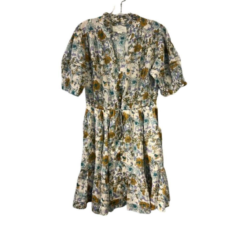 Trovata Phoebe Vibrant Nouveau Garden Floral Print Cotton Ruffle Dress Large NWT